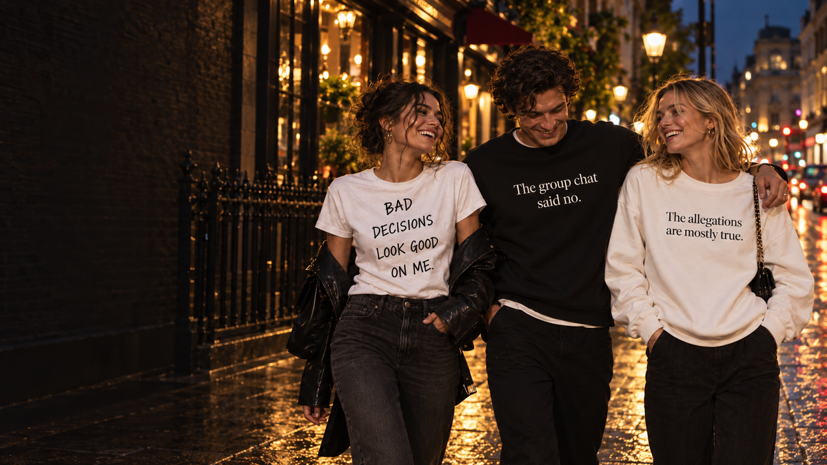 The allegations are mostly true. sweatshirt worn on a night out