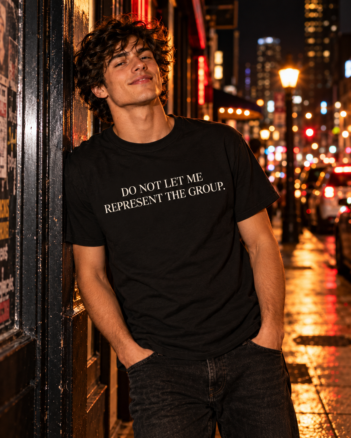Do not let me represent the group. tee worn on a night out