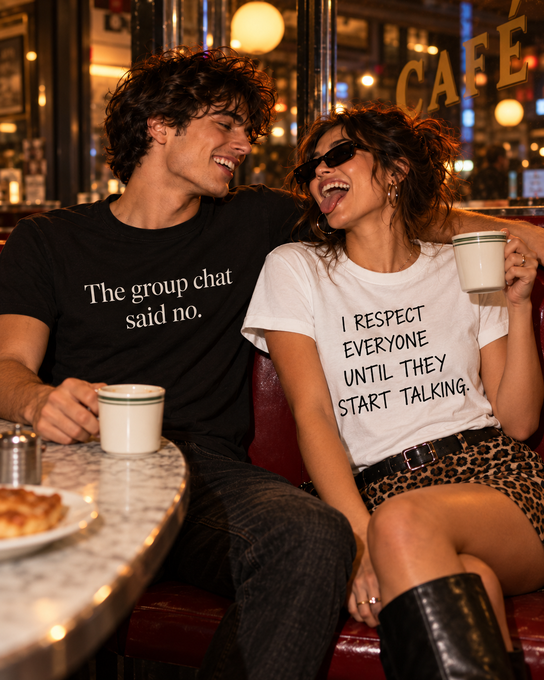 The group chat said no. tee worn on a night out