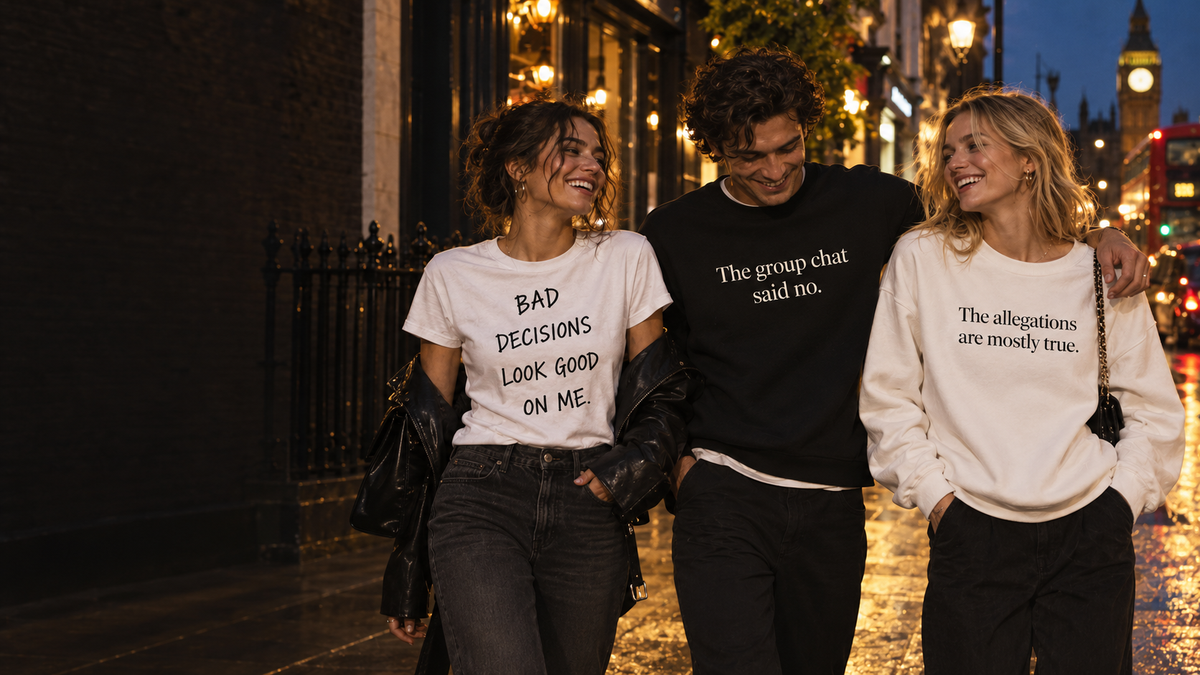 The allegations are mostly true. sweatshirt worn on a night out