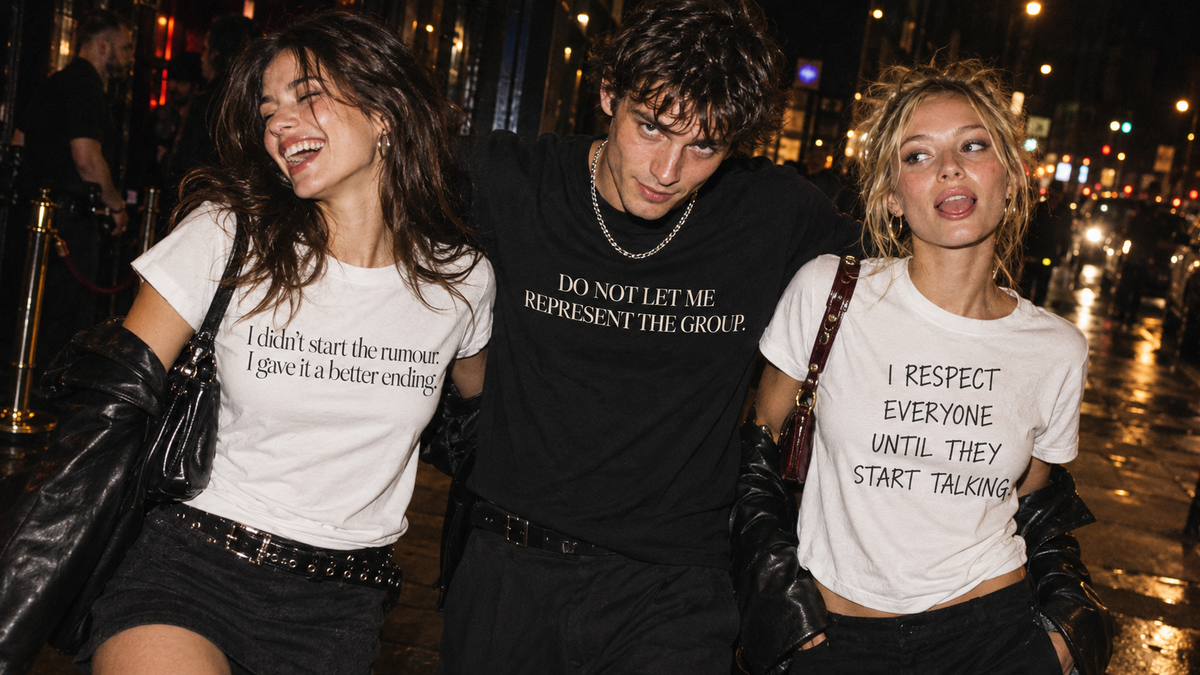 I didn't start the rumour. I gave it a better ending. tee worn on a night out